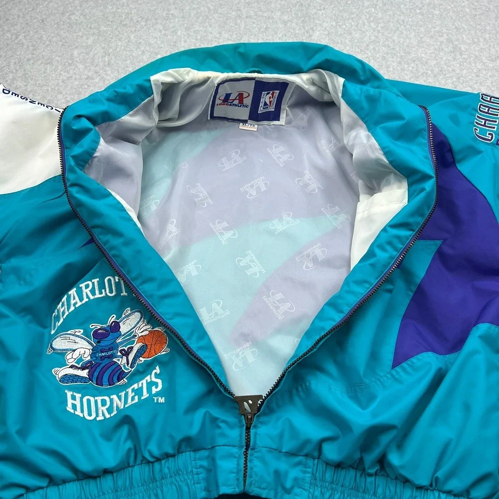 VTG Logo Athletic Charlotte Hornets Sharktooth Windbreaker Jacket Men's XL 90s** - Picture 4 of 16